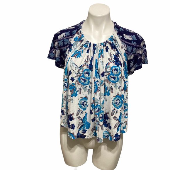 Free People XS Baja Babe Cold Shoulder Open Back Tie Floral Top - Picture 2 of 7